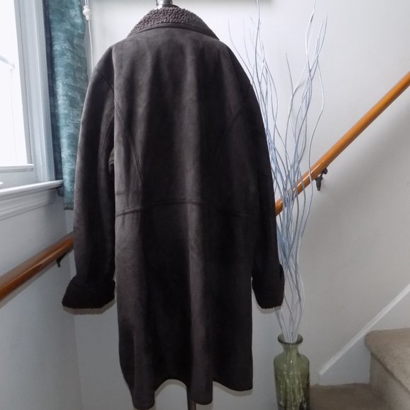 DENIM & CO Dark Brown Ladies Suede and Sherpa Lined Coat Women's Size XL-XXL - Picture 6 of 6
